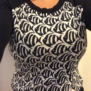 J.Crew Sweater Sz Sm Nautical Fish Navy Blue Fish